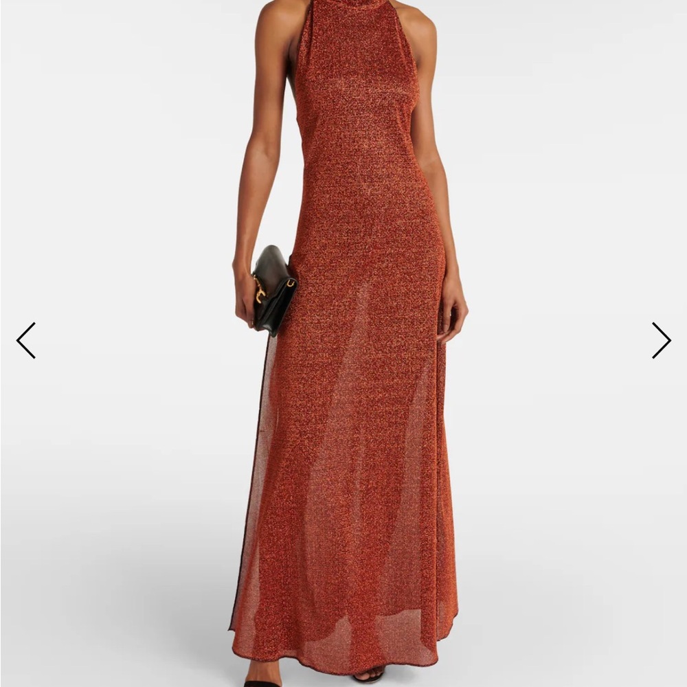 Oseree rust Brown Halter Gown for wedding guest Lumière maxi dress